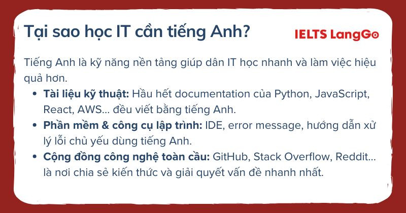 Với lĩnh vực IT, việc biết tiếng Anh là không thể thiếu