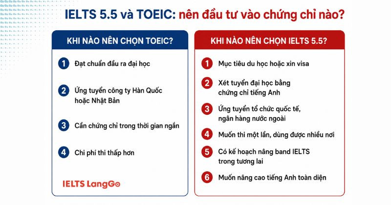 IELTS 5.5 tướng đương TOEIC bao nhiêu