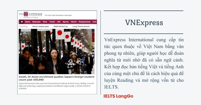 Những ai đang tìm web đọc báo song ngữ Anh-Việt có thể tham khảo VNExpress