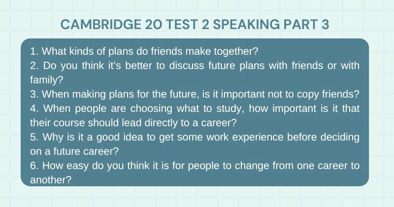 Cambridge 20 Test 2 Speaking Part 3