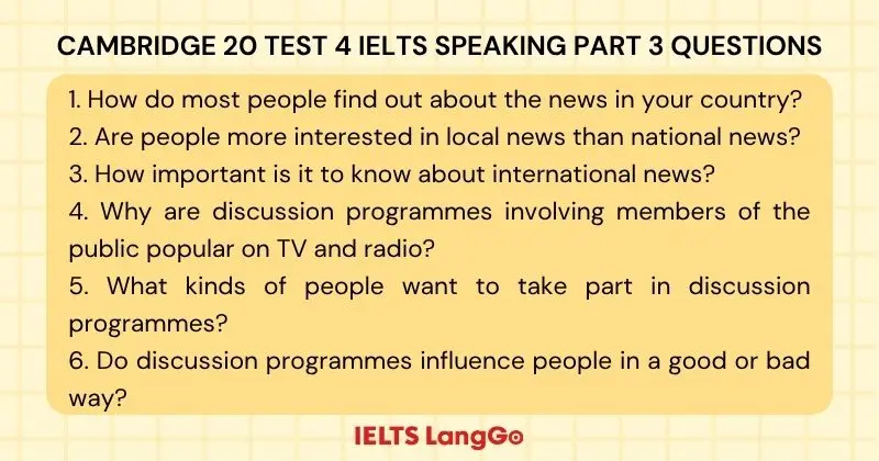 Cam 20 Test 4 IELTS Speaking Part 3 Questions
