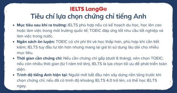 Những tiêu chí quan trọng giúp xác định sinh viên nên học TOEIC hay IELTS