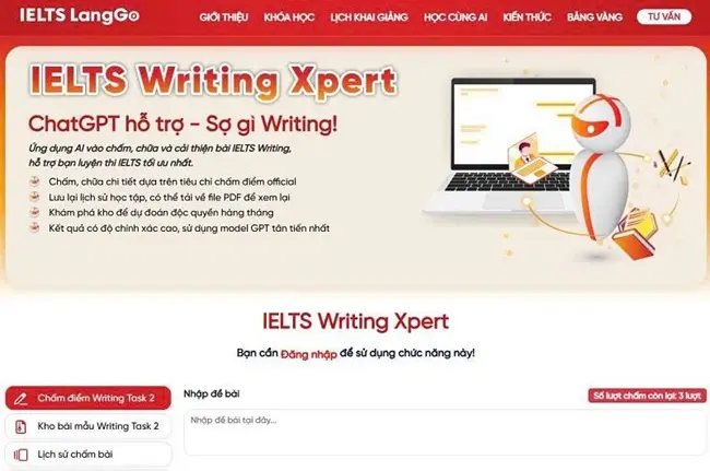 IELTS LangGo website tích hợp công cụ chấm IELTS Writing Task 2