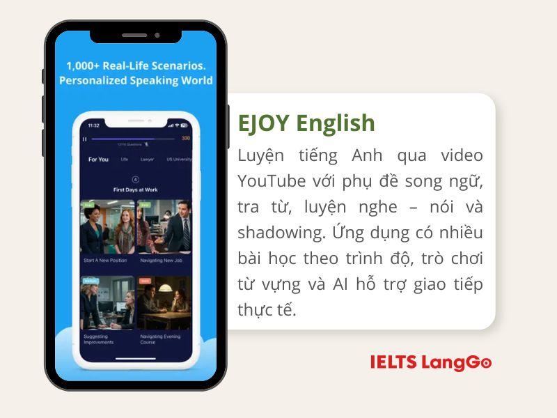 eJOY English – Học tiếng Anh qua video thực tế, luyện nghe và nói cùng AI