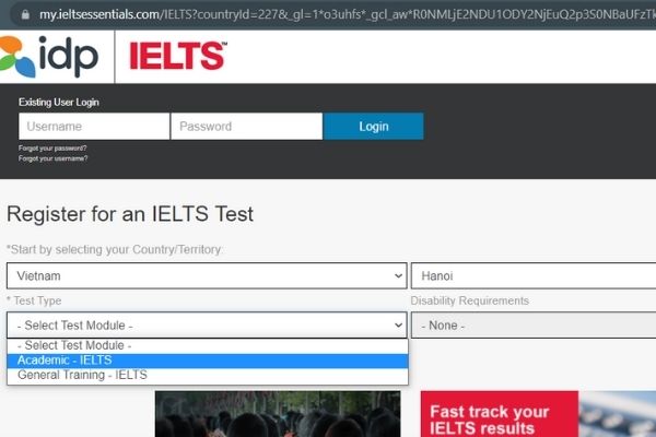  Đăng kí thi IELTS online tại IDP