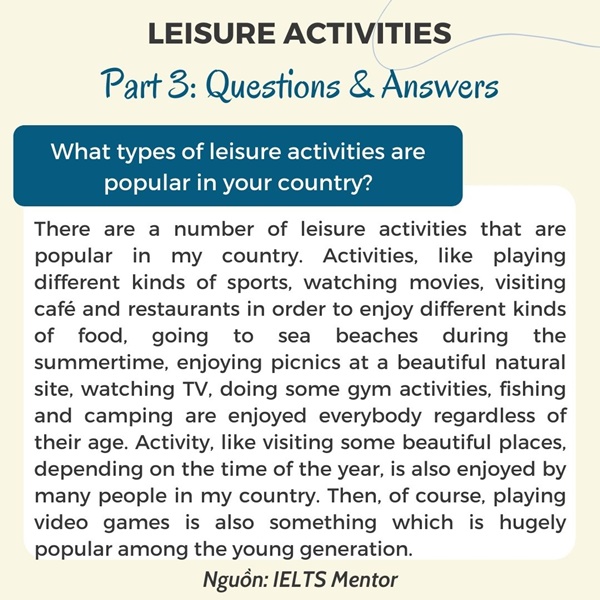 IELTS Speaking Part 3 chủ đề Leisure Activities