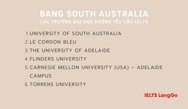 Các trường Đại học không yêu cầu IELTS - Bang South Australia