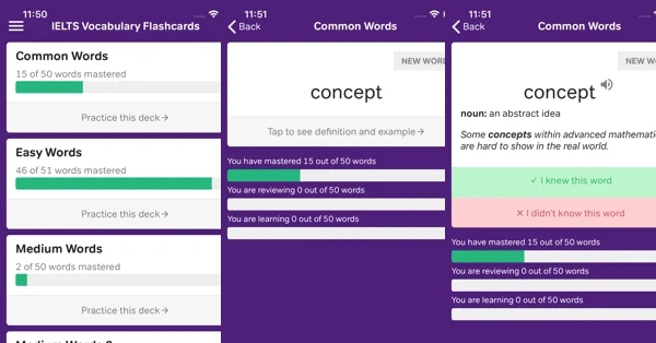 Vocabulary Flashcard - IELTS là một app học IELTS hay mà bạn nên dùng