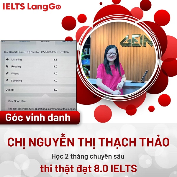 Nguyễn Thị Thạch Thảo - Học viên IELTS LangGo đạt 8.0 sau 2 tháng học chuyên sâu