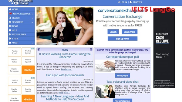 Trang web học Speaking IELTS Conversation Exchange